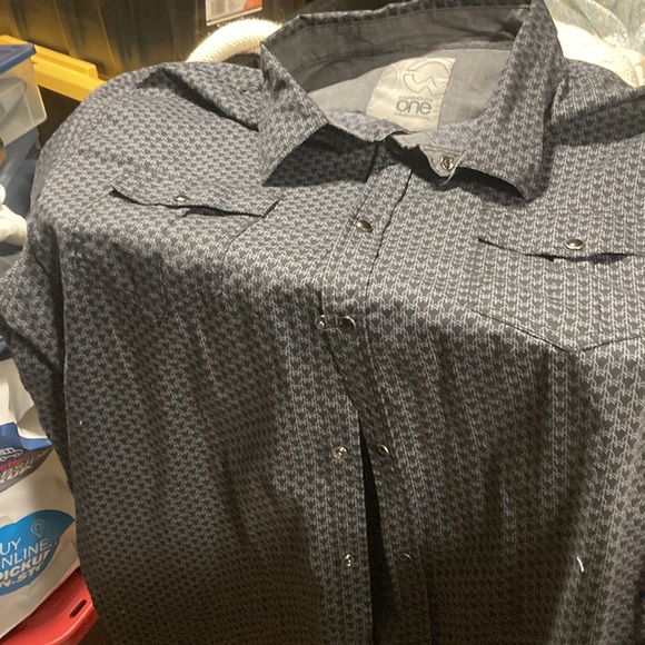 Warehouse one the jeans store black and gray long sleeve snap up shirt - Picture 6 of 8